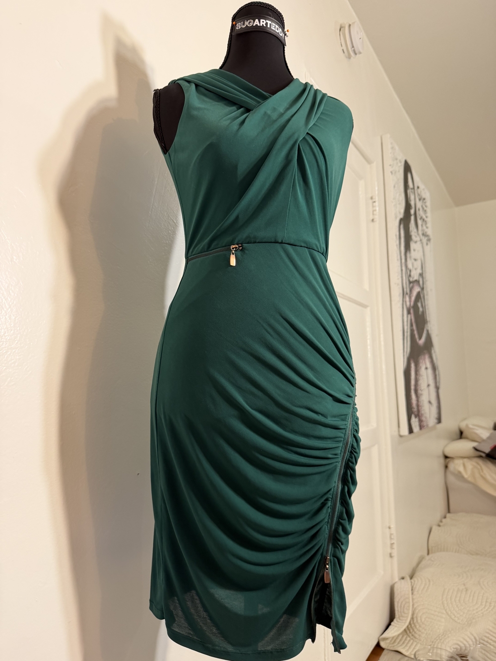 Laundry By Shelli Segal Emerald Green Draped Ruched Midi Dress